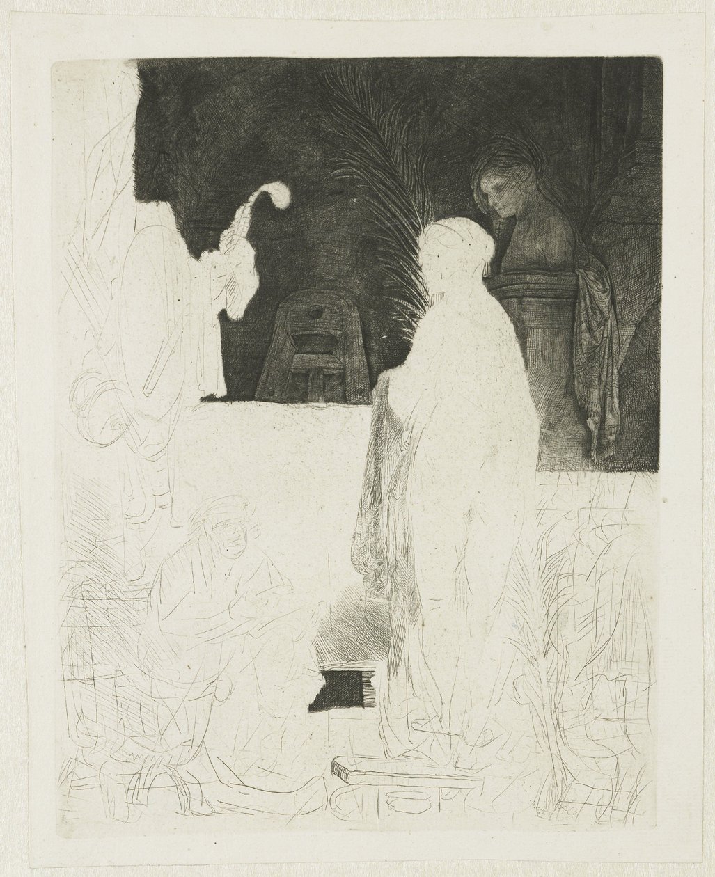 De kunstenaar die naar het model tekent door Rembrandt van Rijn