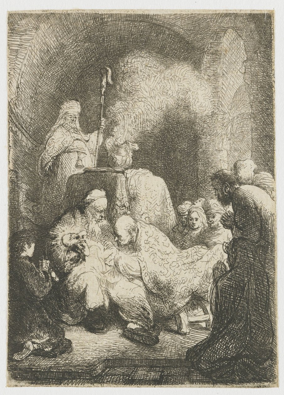 De besnijdenis: klein bordje door Rembrandt van Rijn