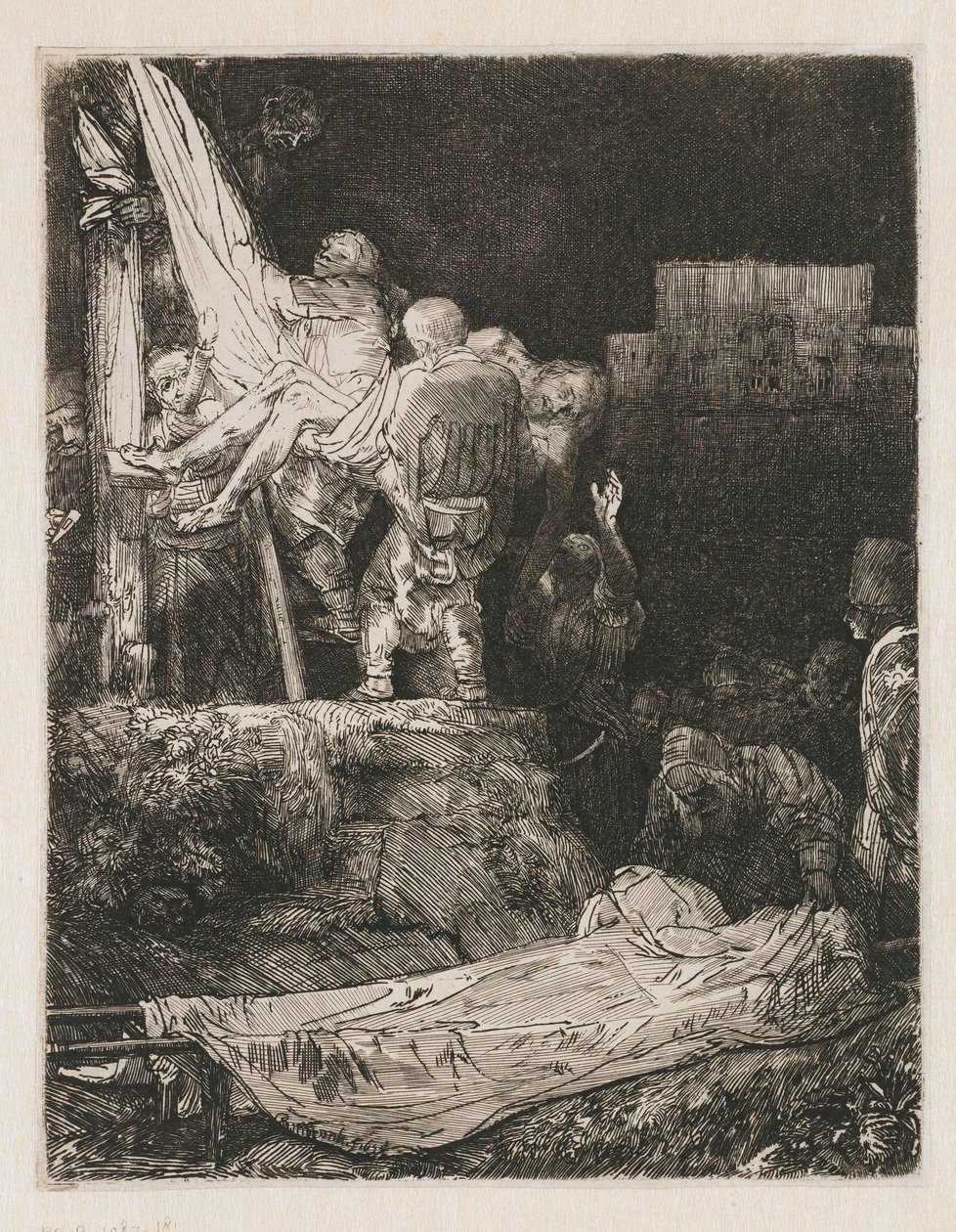 De kruisafneming bij fakkellicht door Rembrandt van Rijn