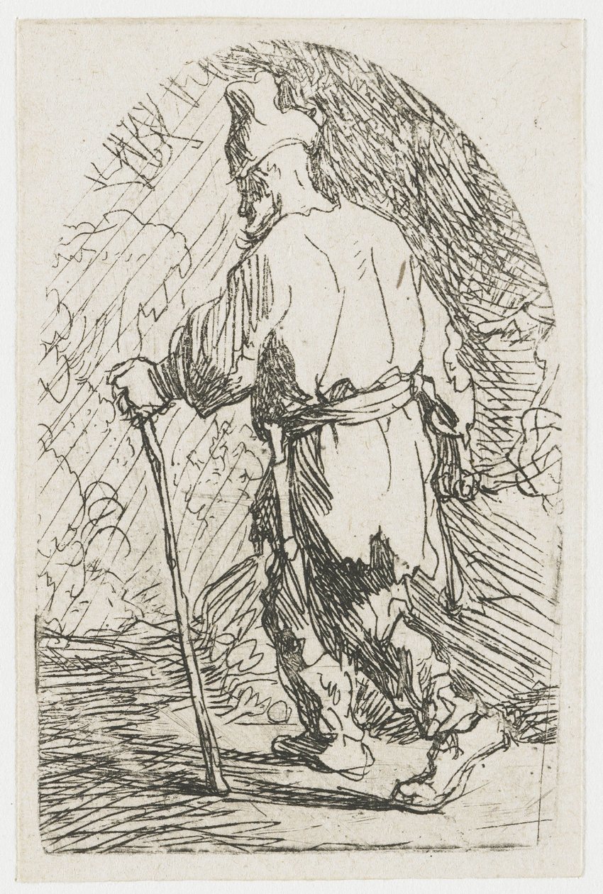 De vlucht naar Egypte: een schets: Sint-Jozef door Rembrandt van Rijn