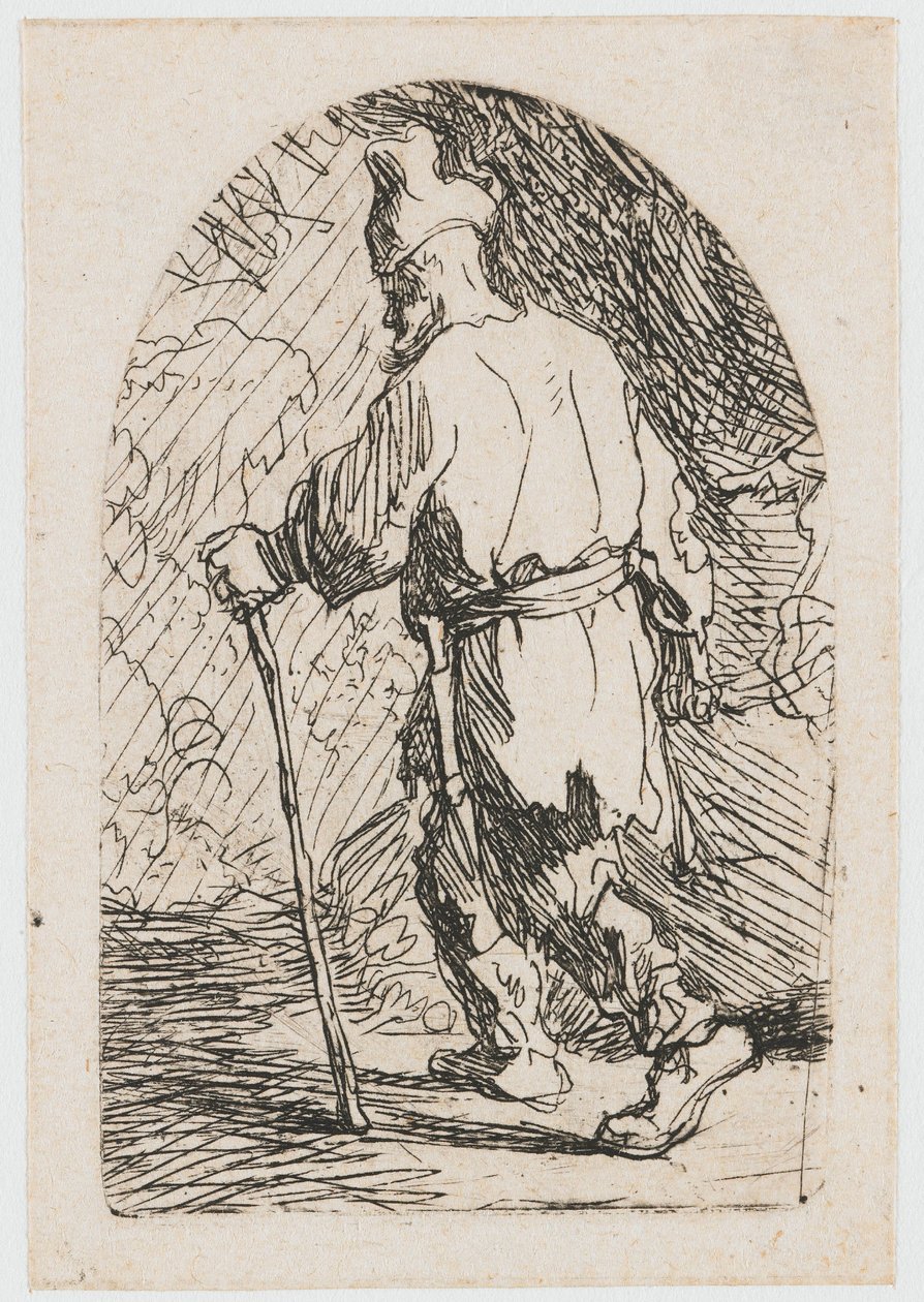 De vlucht naar Egypte: een schets: Sint-Jozef door Rembrandt van Rijn