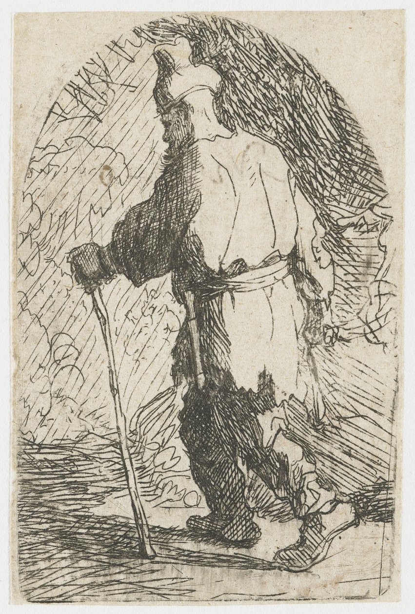 De vlucht naar Egypte: een schets: Sint-Jozef door Rembrandt van Rijn