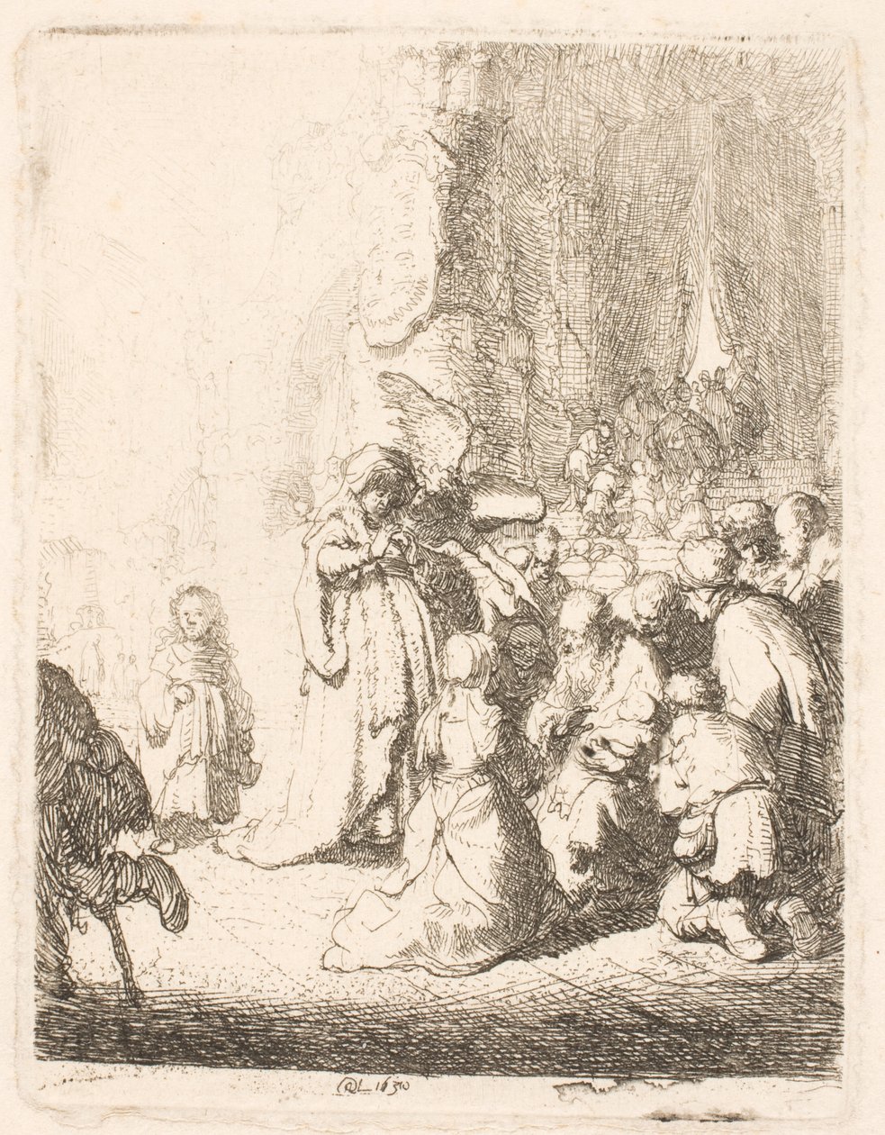 De offerande in de tempel (met de engel): kleine plaat door Rembrandt van Rijn