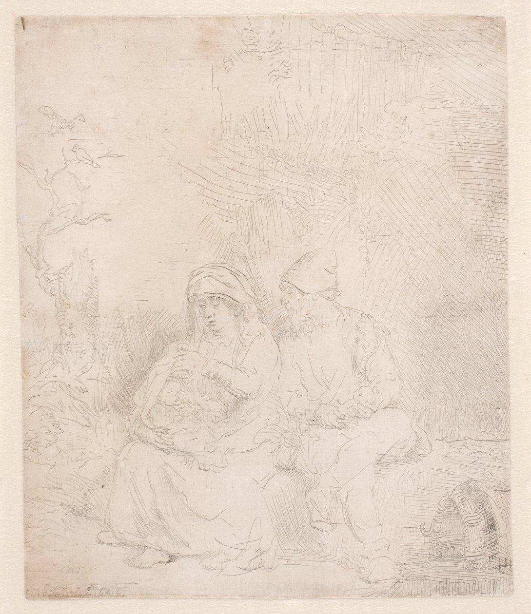 De rest van de vlucht: licht geëtst door Rembrandt van Rijn