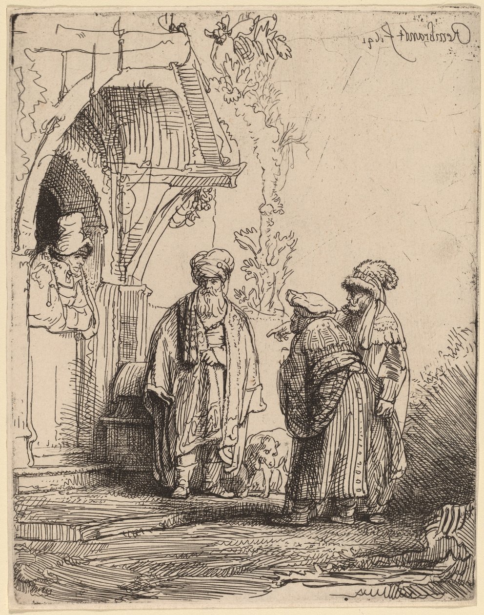Drie Oosterse Figuren (Jacob en Laban?) door Rembrandt van Rijn