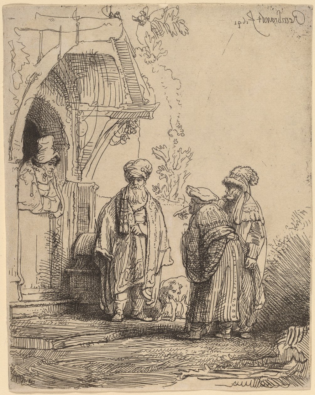 Drie Oosterse Figuren (Jacob en Laban?) door Rembrandt van Rijn