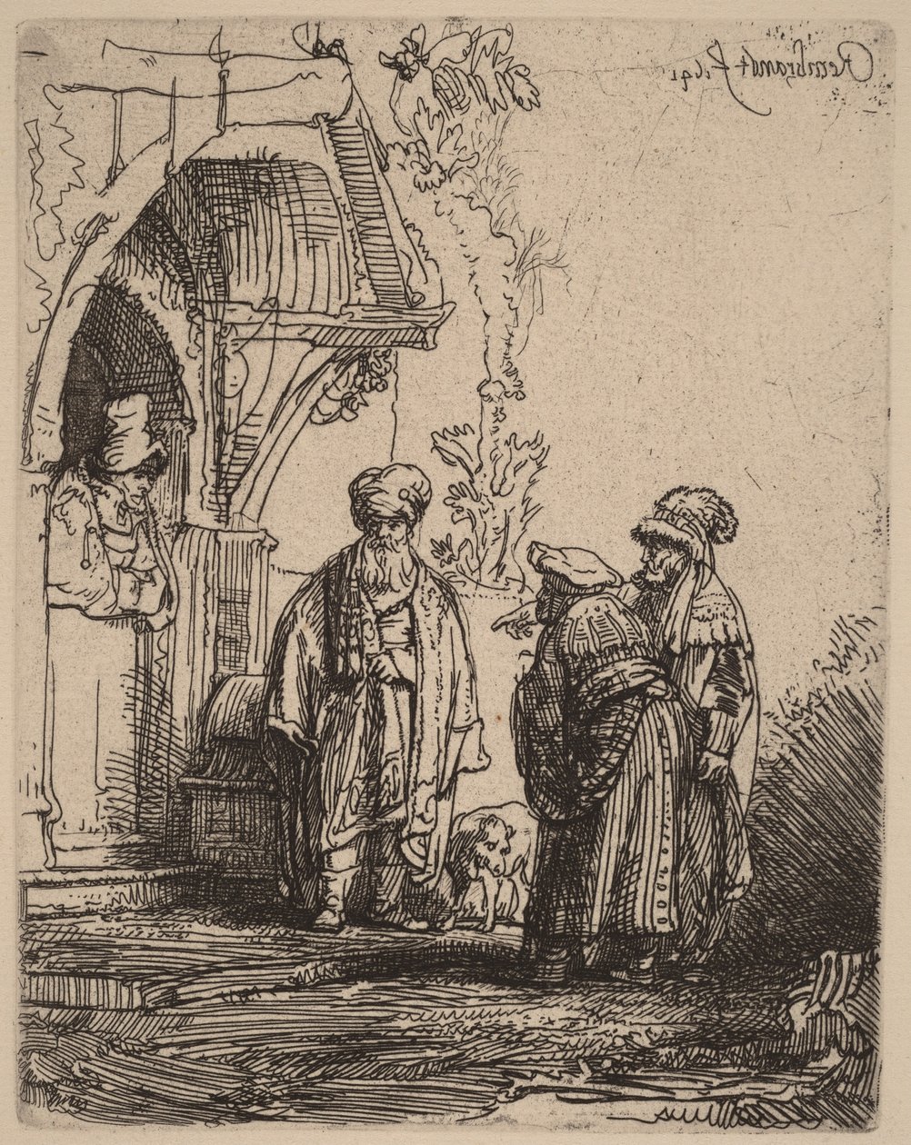 Drie oosterse figuren (Jakob en Laban) door Rembrandt van Rijn