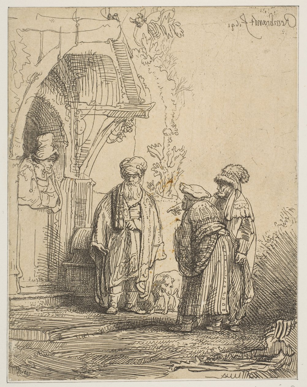 Drie Oosterse Figuren Jacob en Laban door Rembrandt van Rijn