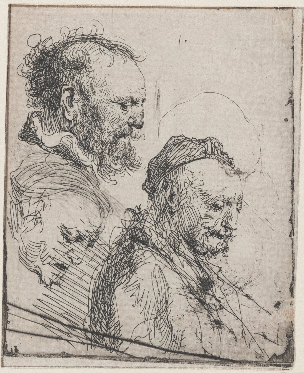 Drie studies van hoofden van oude mannen door Rembrandt van Rijn