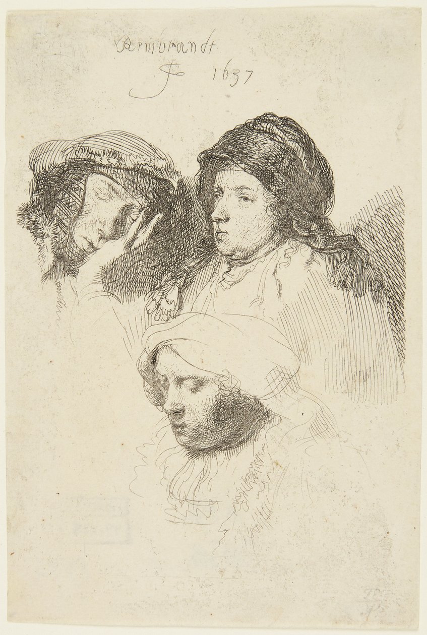 Drie vrouwenhoofden door Rembrandt van Rijn