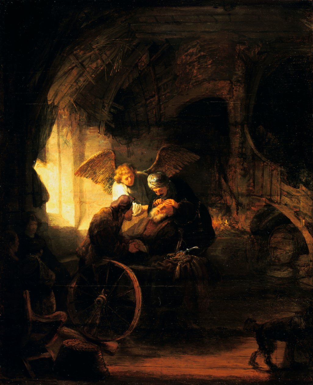 Tobias herstelt het zicht van zijn vader door Rembrandt van Rijn