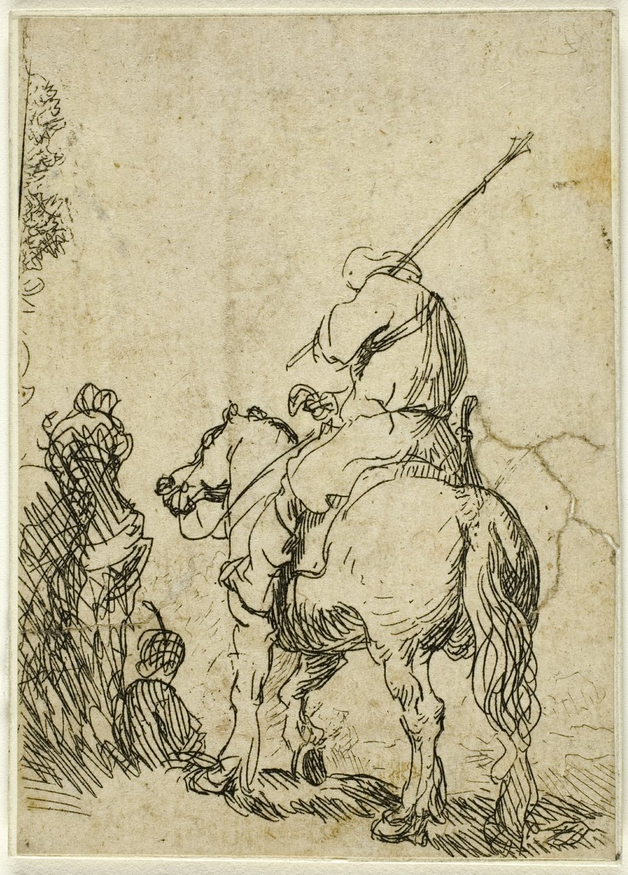 Geturband soldaat te paard door Rembrandt van Rijn