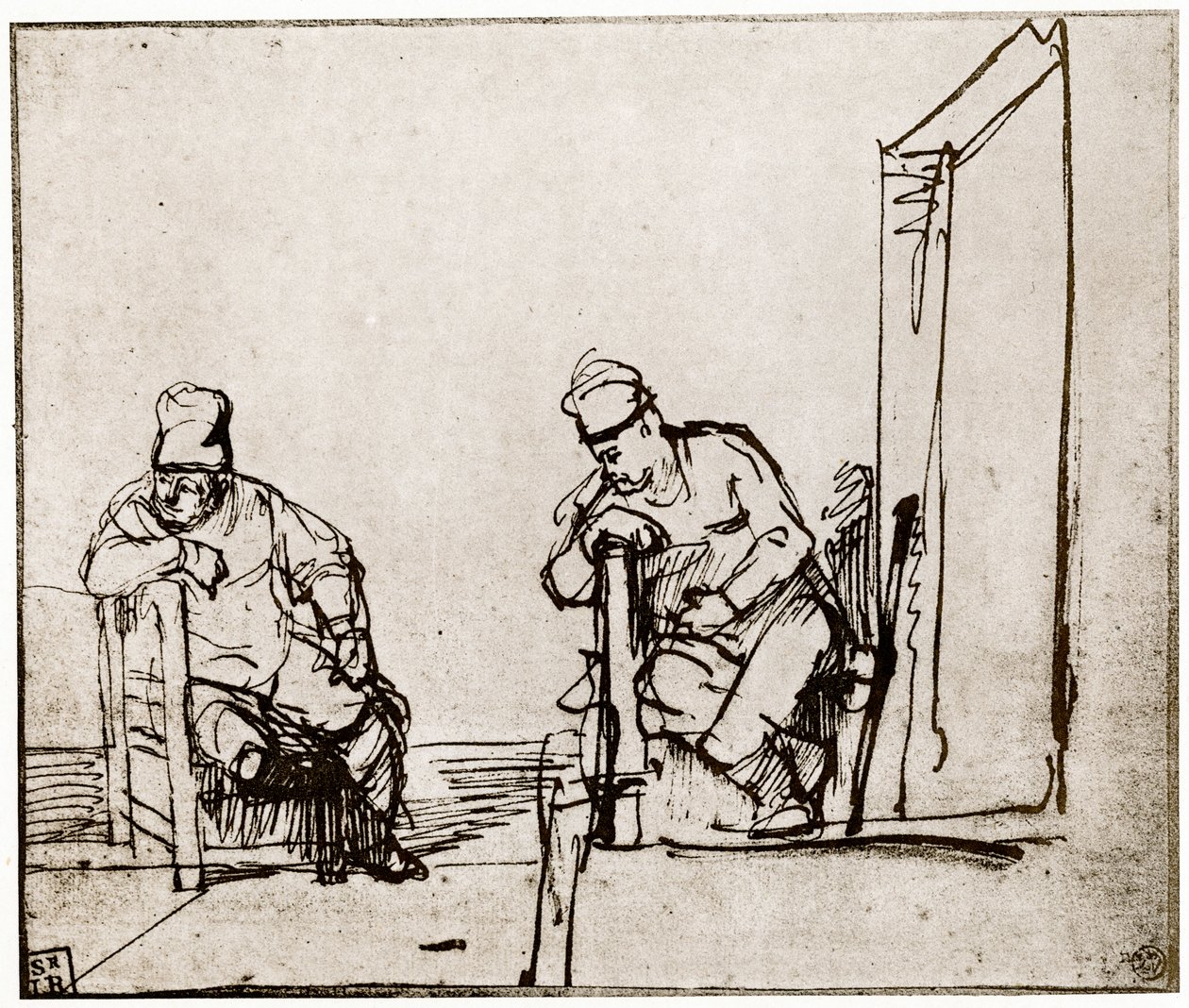 Twee mannen zittend bij een deuropening, 1913 door Rembrandt van Rijn
