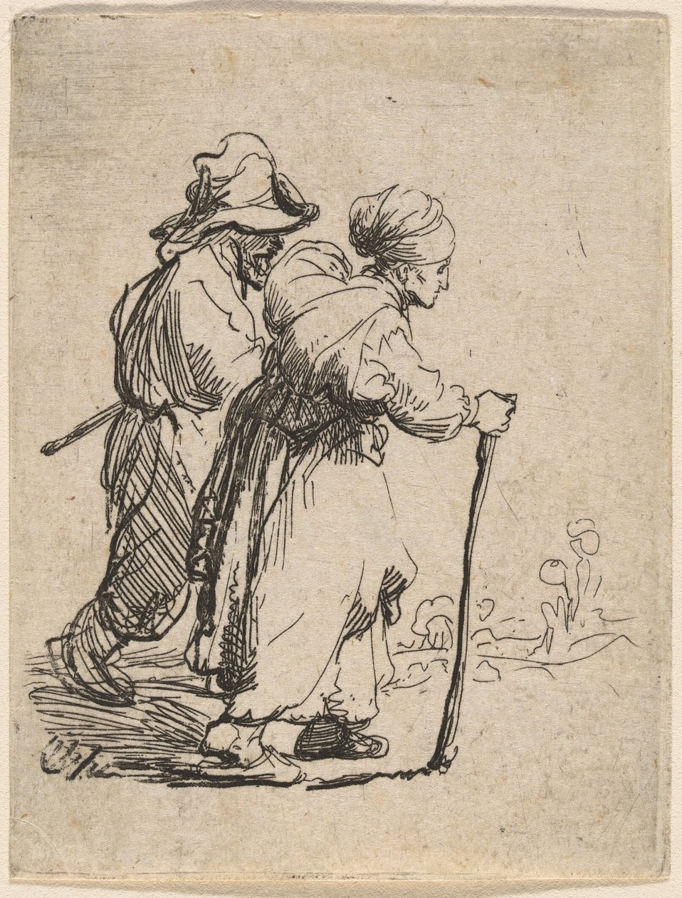 Twee zwervers, een man en een vrouw door Rembrandt van Rijn