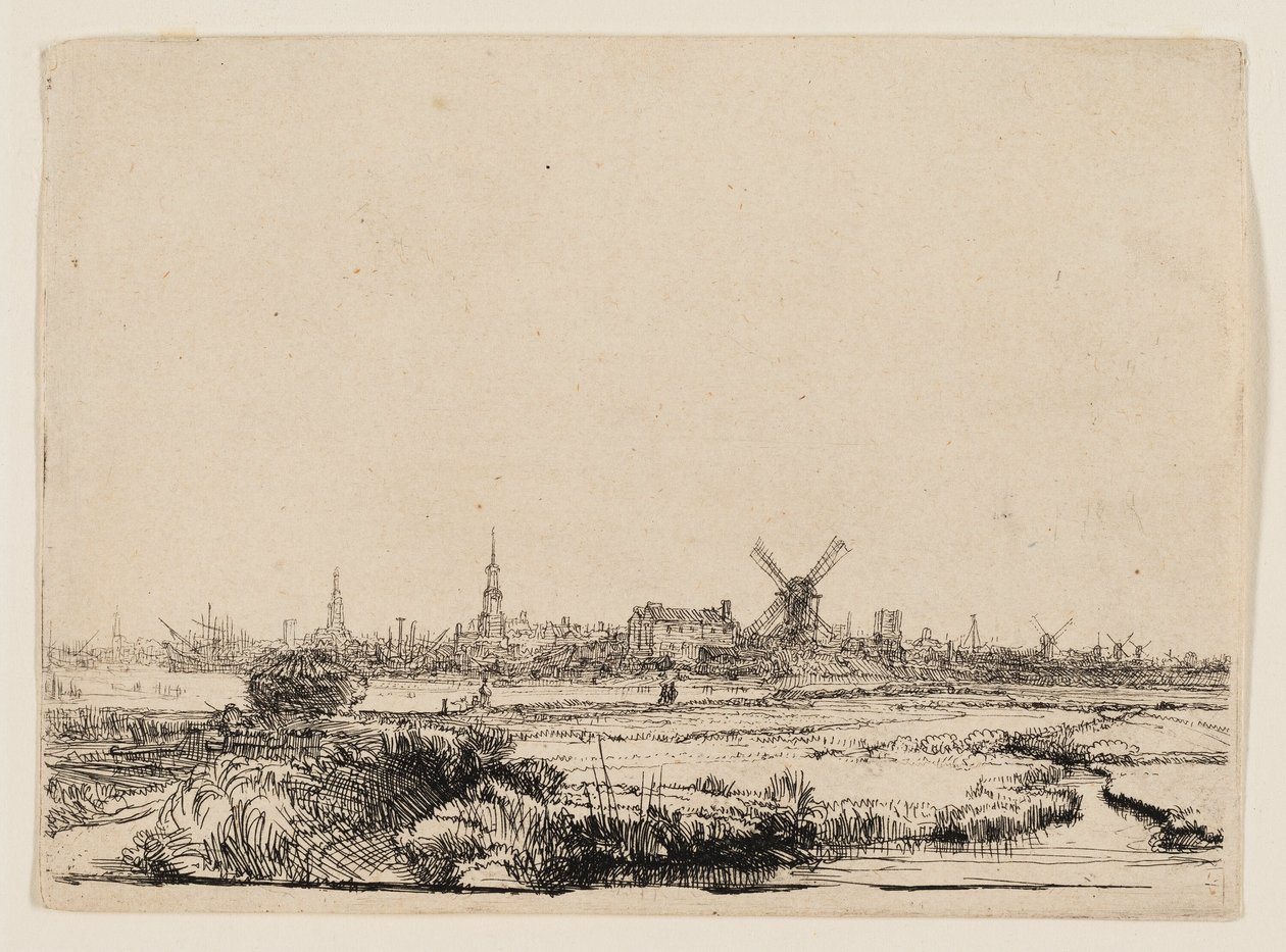 Uitzicht op Amsterdam vanaf de Kadijk door Rembrandt van Rijn