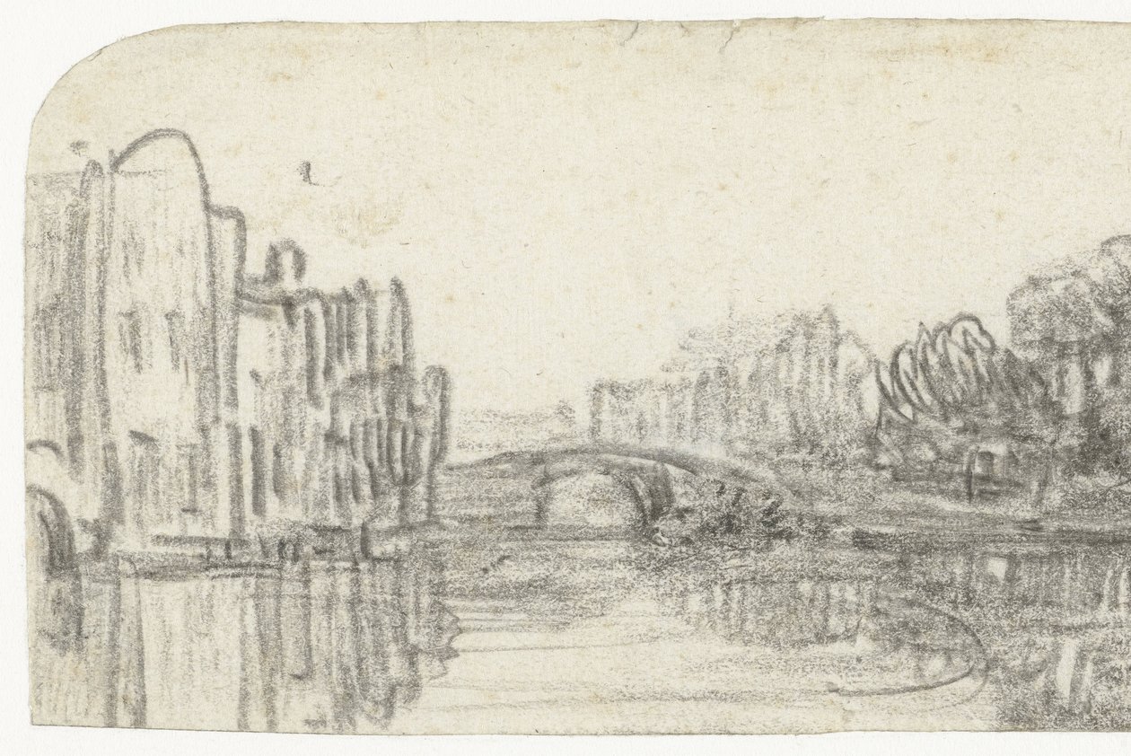 Gezicht op de Nieuwezijds Voorburgwal door Rembrandt van Rijn