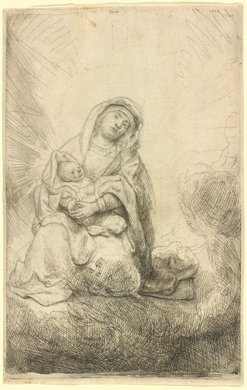 Maagd en kind in de wolken door Rembrandt van Rijn