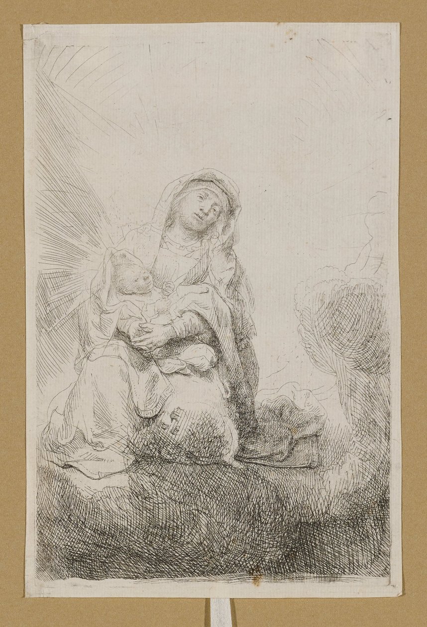 De Maagd met het Kind in de wolken door Rembrandt van Rijn