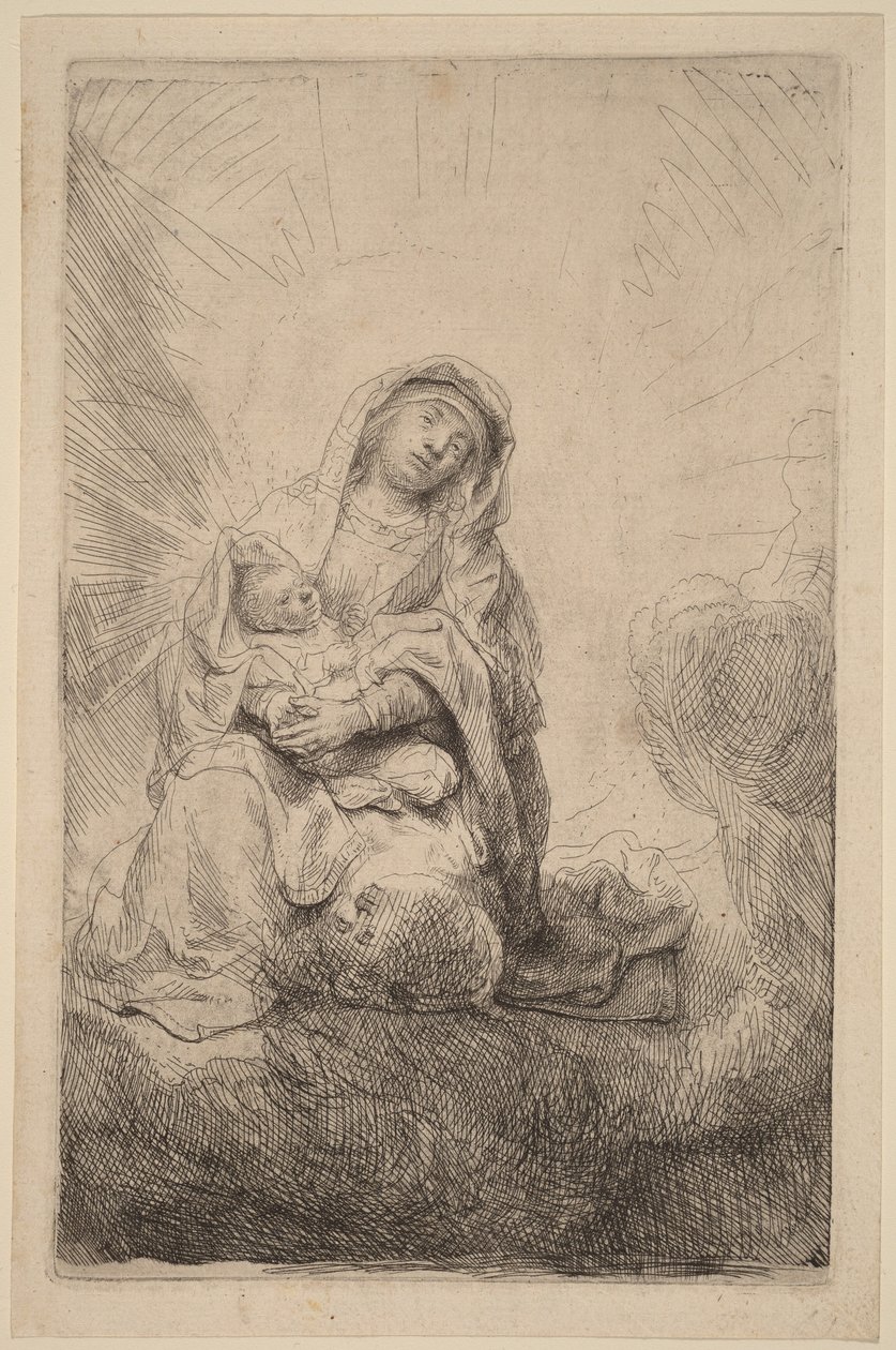 De Maagd met het Kind in de wolken door Rembrandt van Rijn