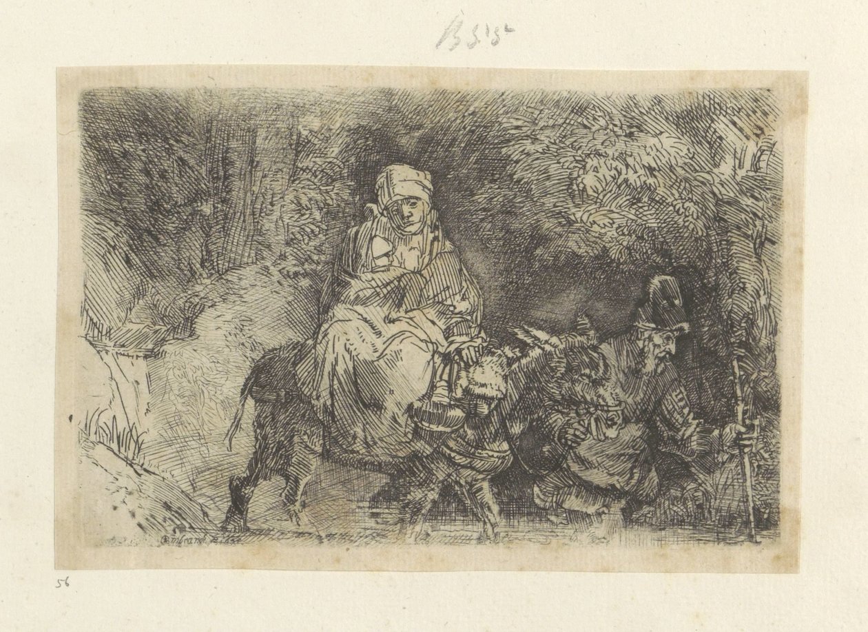 Vlucht naar Egypte: het oversteken van een beek door Rembrandt van Rijn