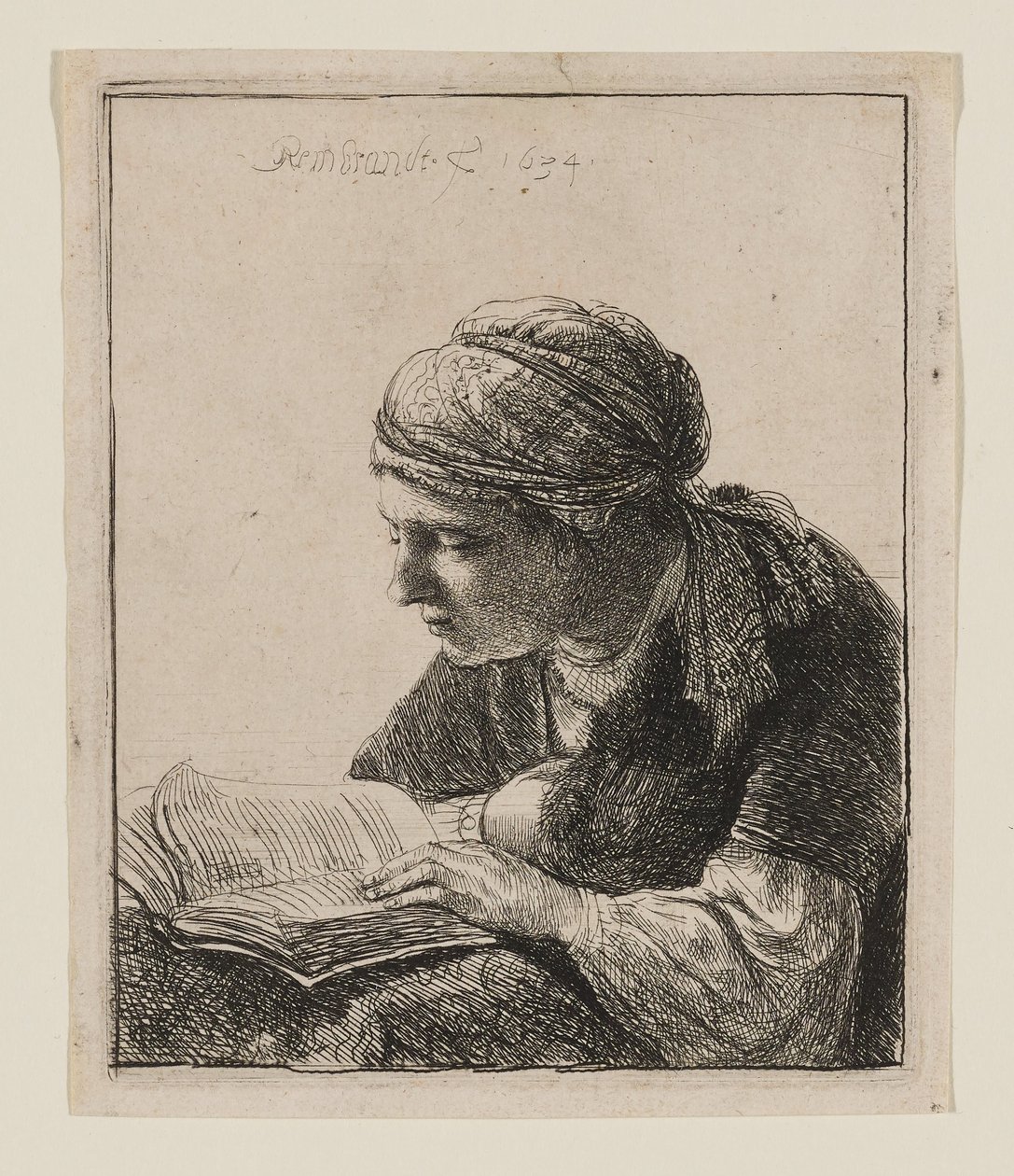 Lezende vrouw door Rembrandt van Rijn