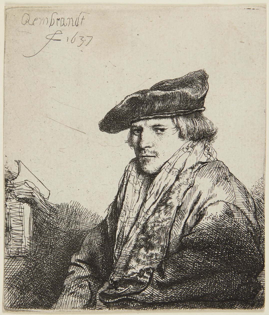 Jonge man met pet door Rembrandt van Rijn