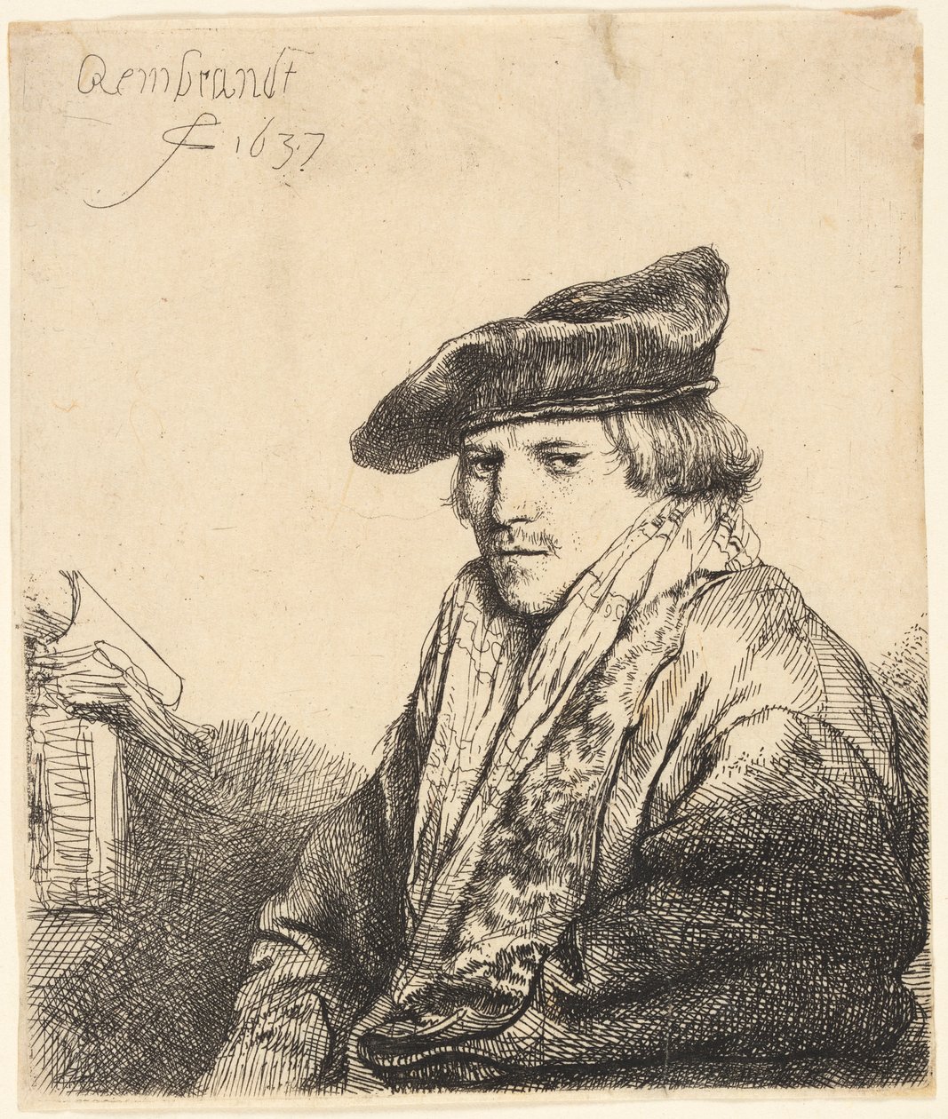 Jonge Man met een Fluwelen Muts (Ferdinand Bol?) door Rembrandt van Rijn