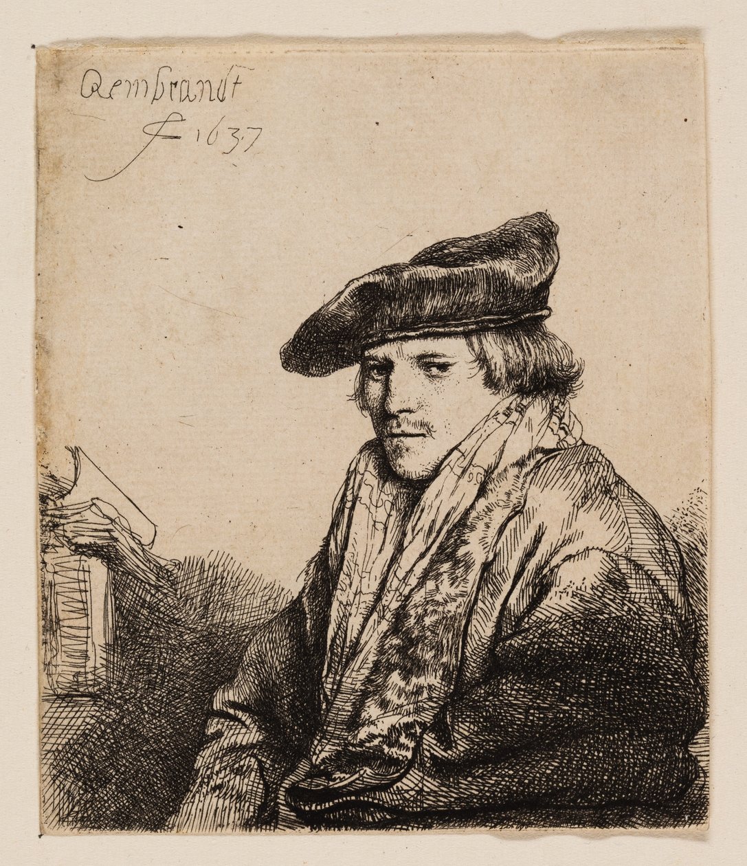 Jonge Man in een Fluwelen Muts (Petrus Sylvius?) door Rembrandt van Rijn