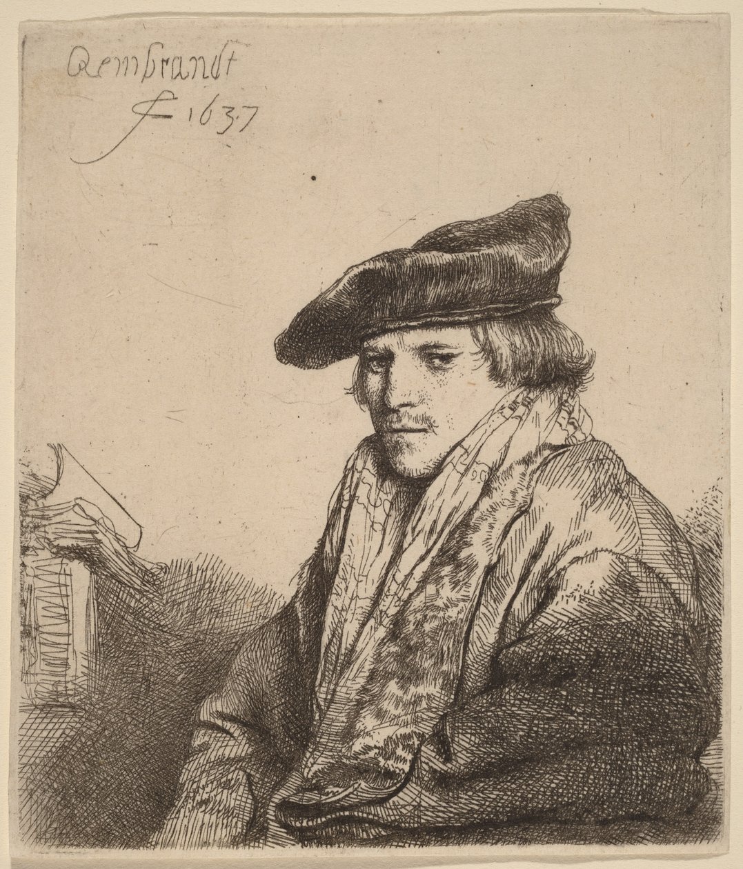 Jonge man met een fluwelen muts (Petrus Sylvius) door Rembrandt van Rijn