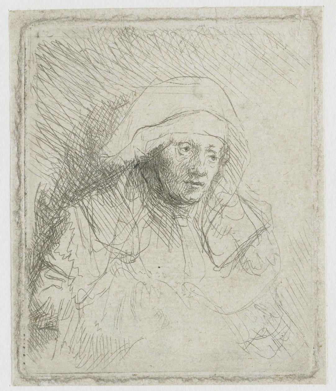Zieke vrouw met een witte hoofddoek (Saskia) door Rembrandt van Rijn