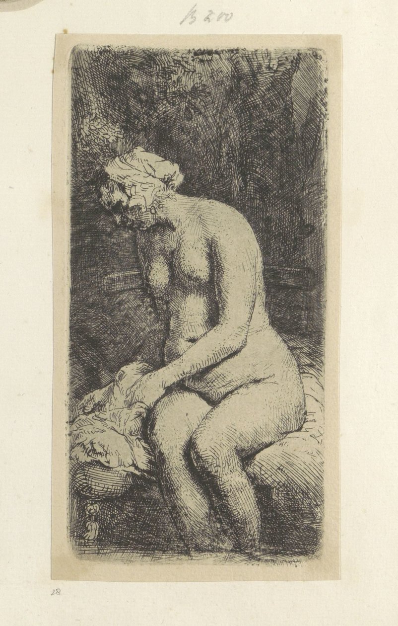 Zittende naakte vrouw door Rembrandt van Rijn