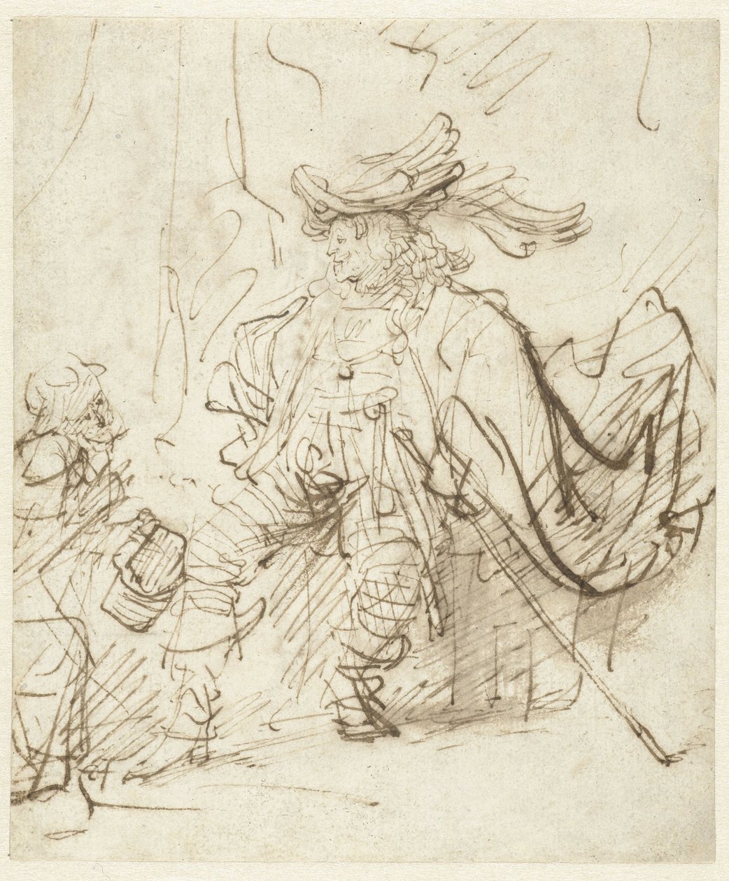 Zittende toneelspeler in de rol van Capitano door Rembrandt van Rijn