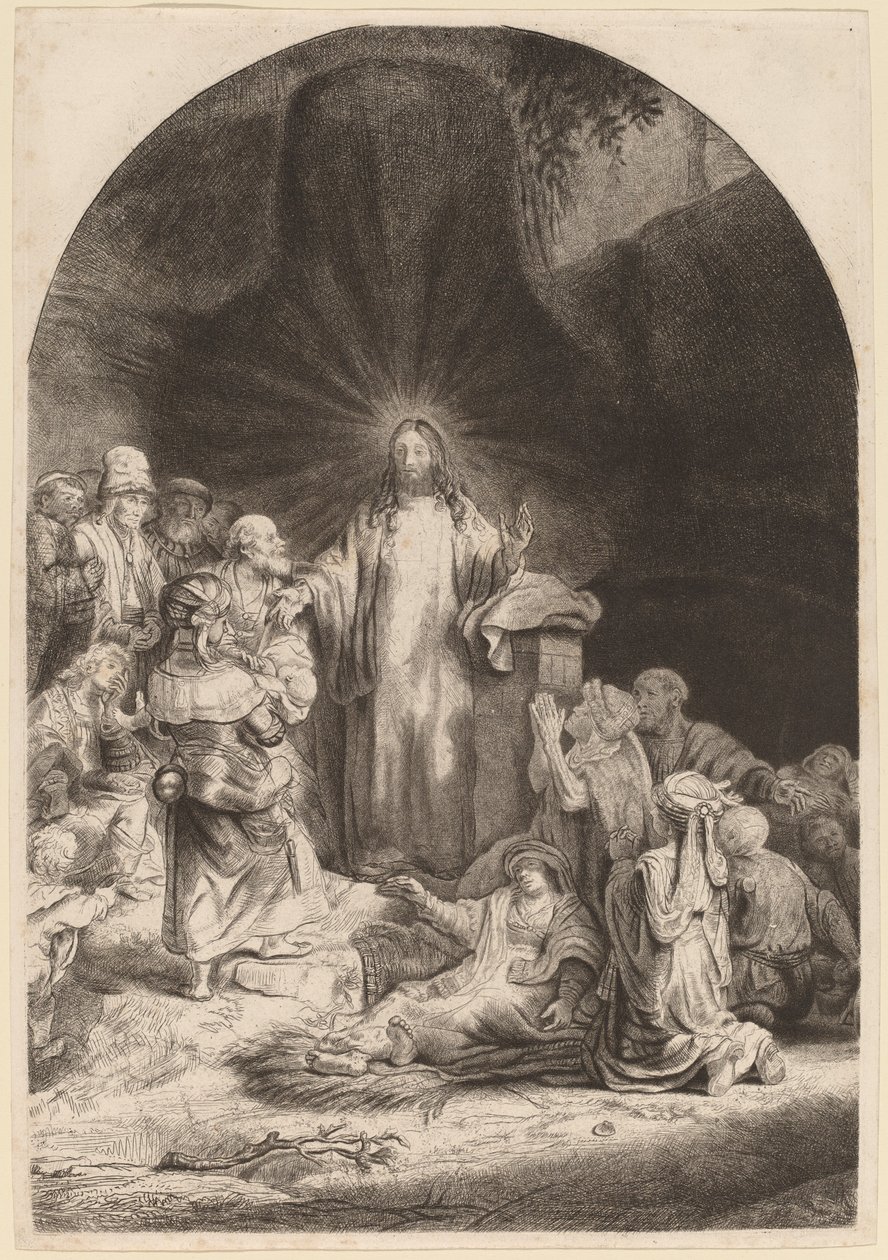 Christus predikt en geneest (Fragment van de Honderd Guldens Prent) door Rembrandt van Rijn and William Baillie