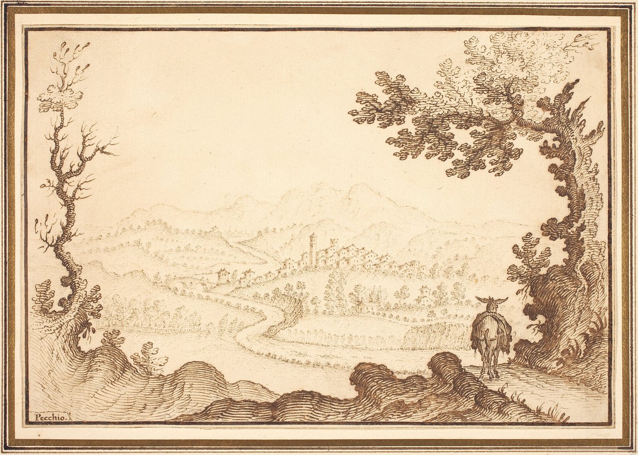 Een landschap bij Pecchio door Remigio Cantagallina