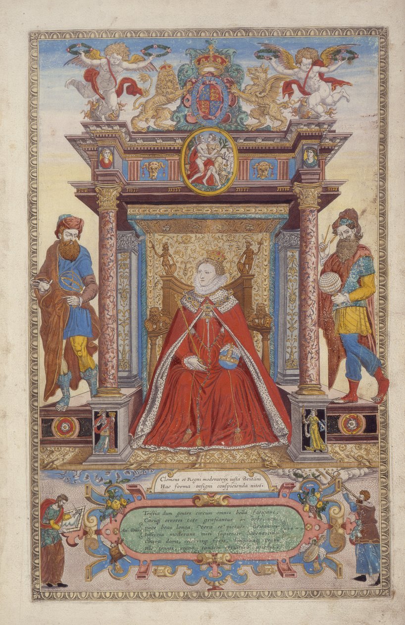 Frontispice, uit Een Atlas van Engeland en Wales, door Christopher Saxton door Remigius Hogenbergh