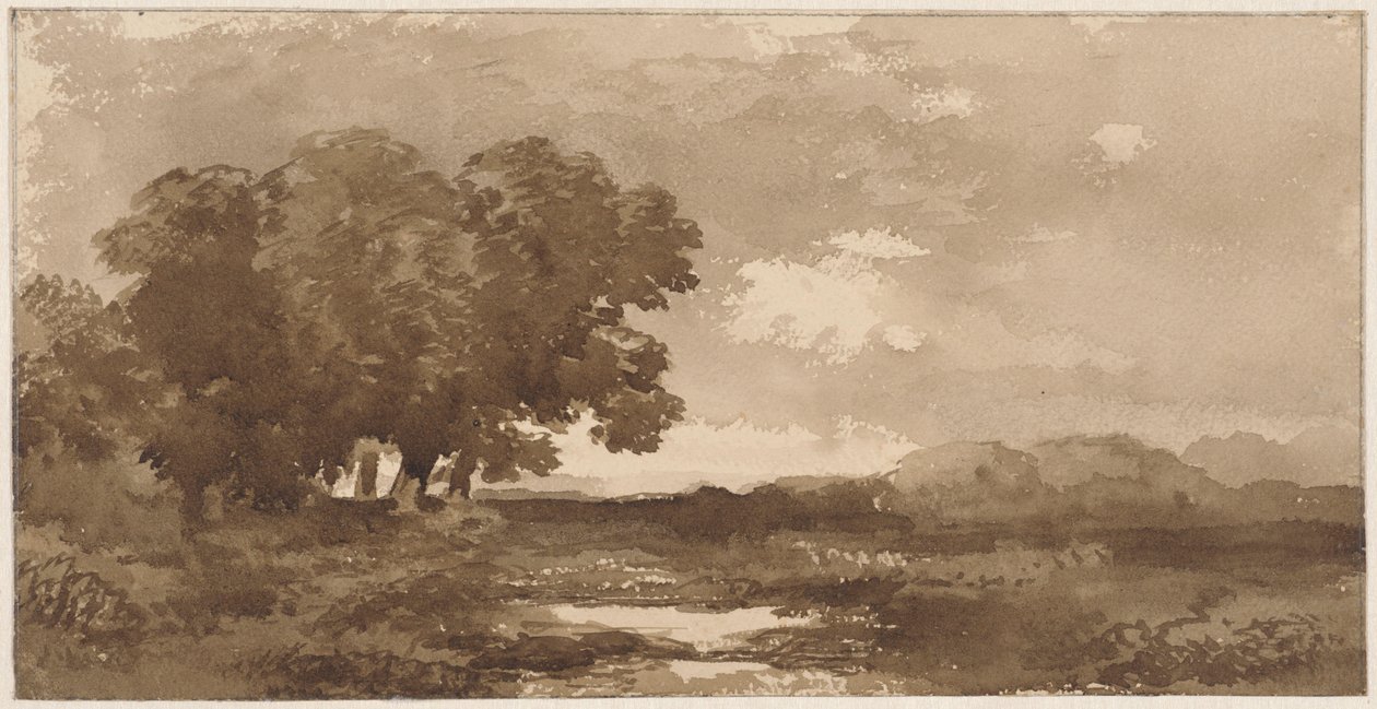 Landschap met links bomengroep door Remigius Adrianus Haanen
