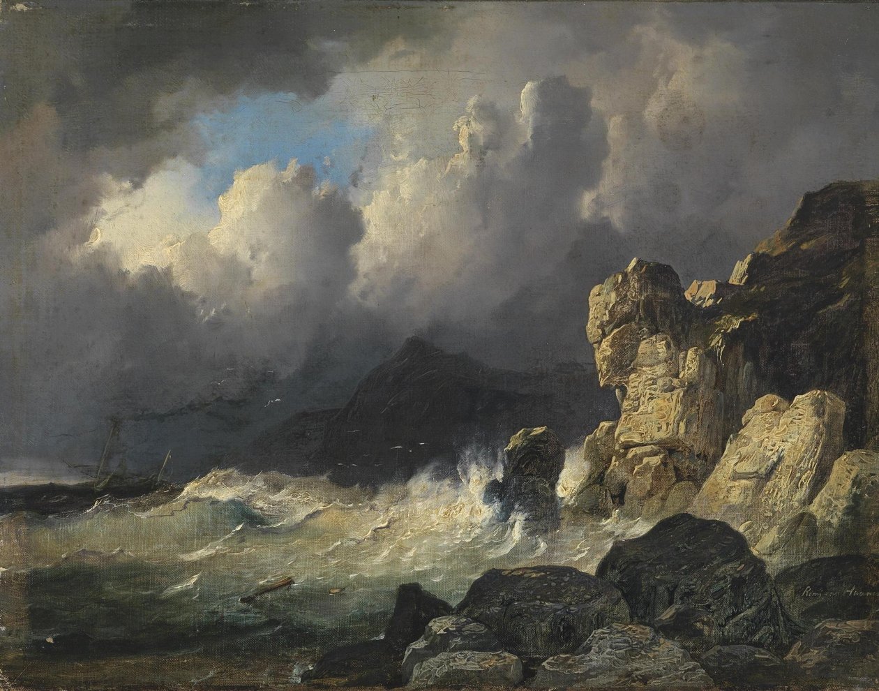Stormachtige kustlijn door Remigius Adrianus Haanen