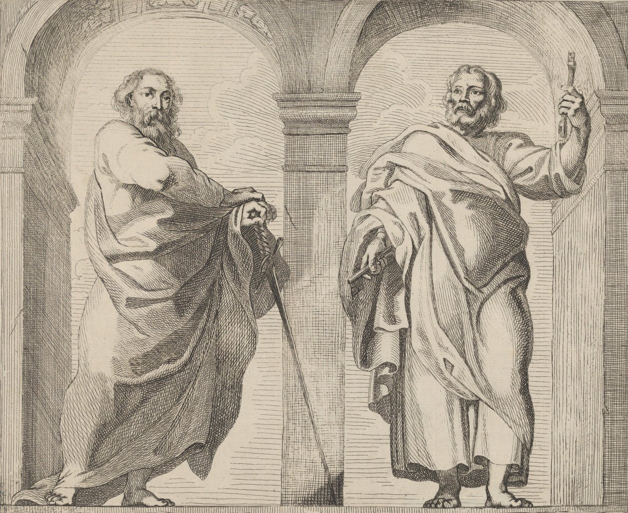 Heiligen Petrus en Paulus in een vestibule door Remoldus Eynhoudts