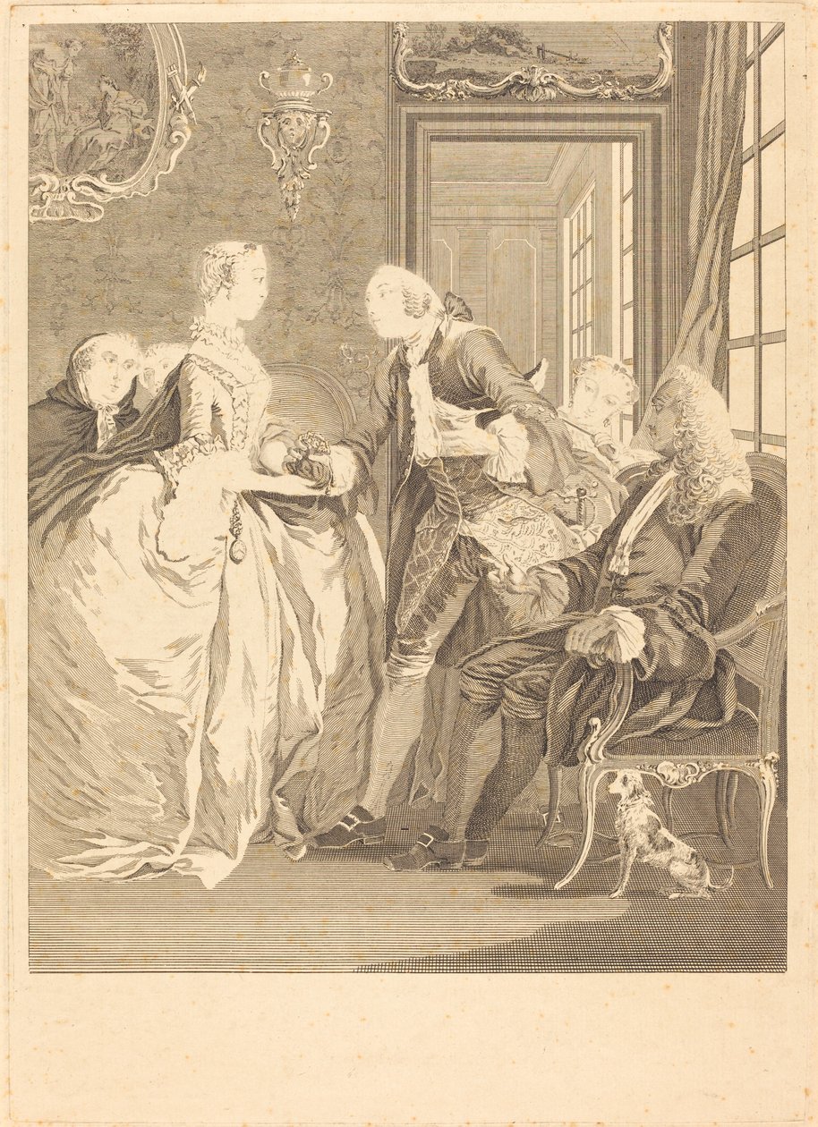 De huwelijksafspraak door René Gaillard after Charles Eisen