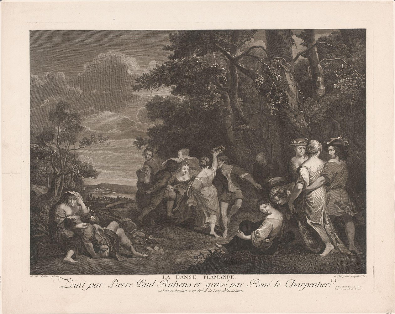 Landschap met dansende figuren door René Jacques Le Charpentier