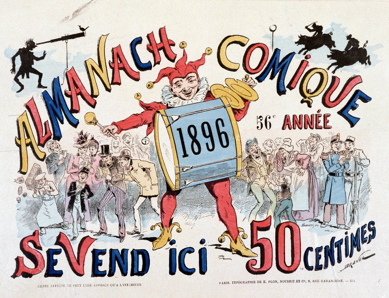 Een clown met een trommel en bekkens - Tekening door Draner (Jules Georges Renard) door Renard Jules Draner