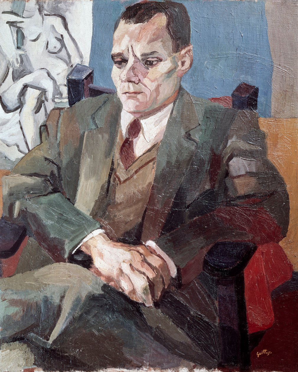 Portret van Alberto Moravia (1907-1990), Italiaanse schrijver door Renato Guttuso