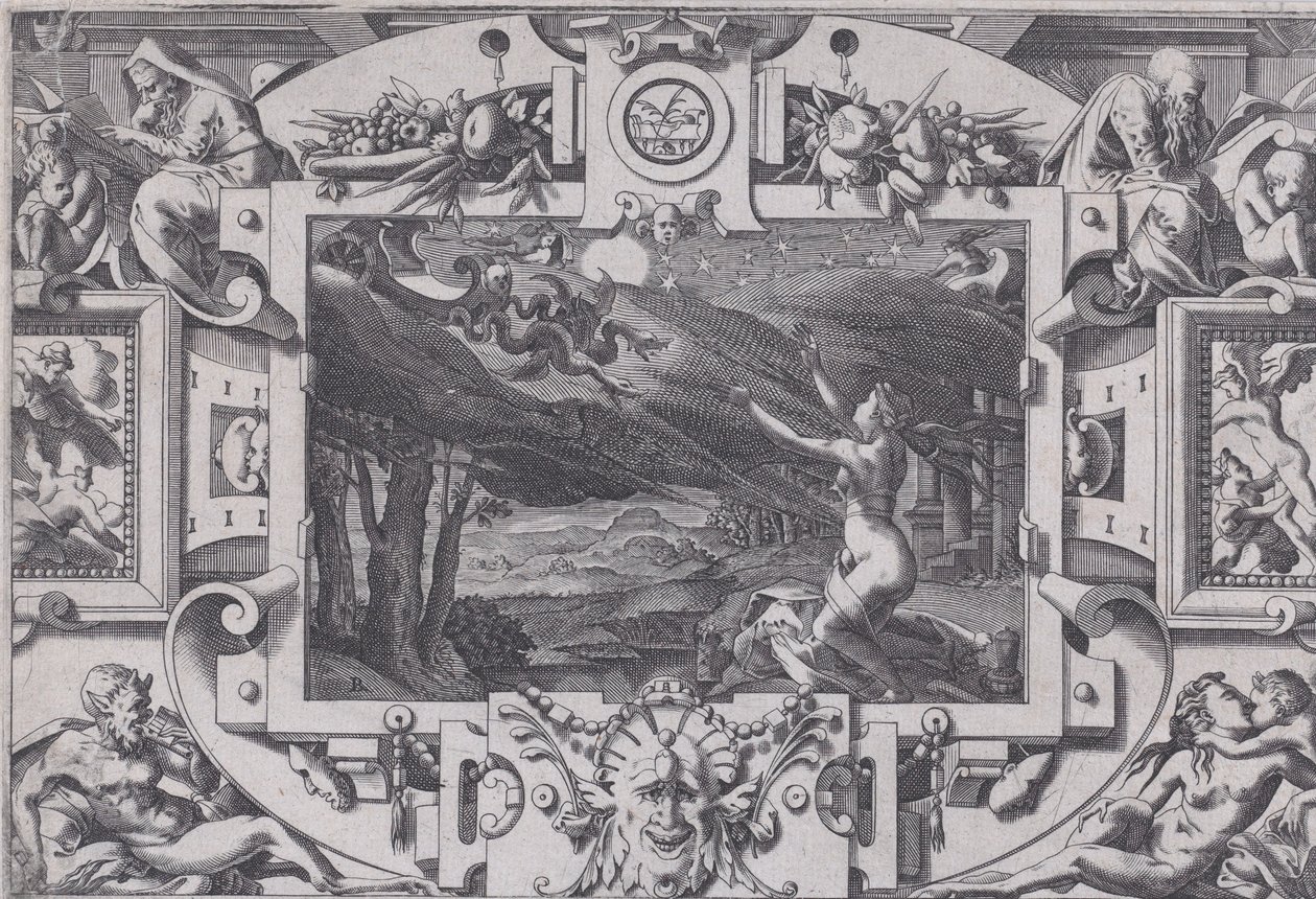 Medea en haar wagen getrokken door draken, 1563 door Rene Boyvin