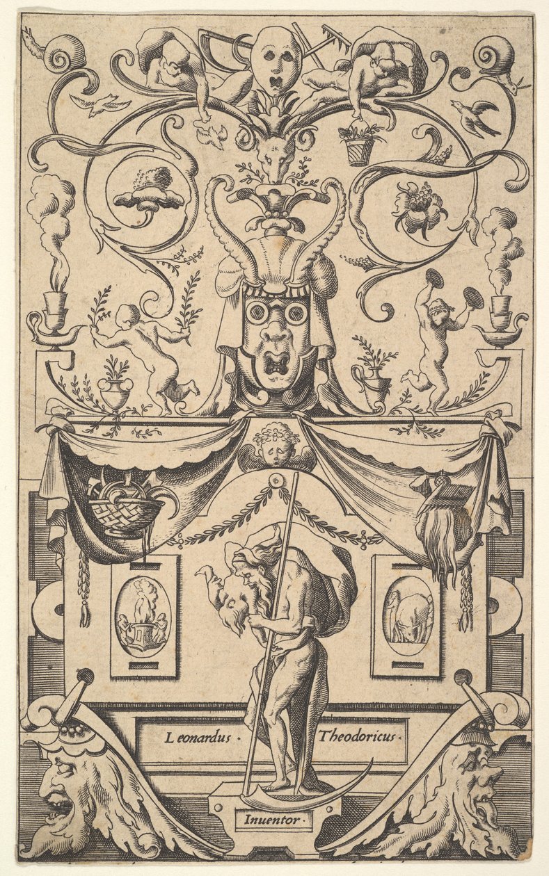Paneel met figuur van Saturnus, plaat 1, ca. 1550-65 door Rene Boyvin