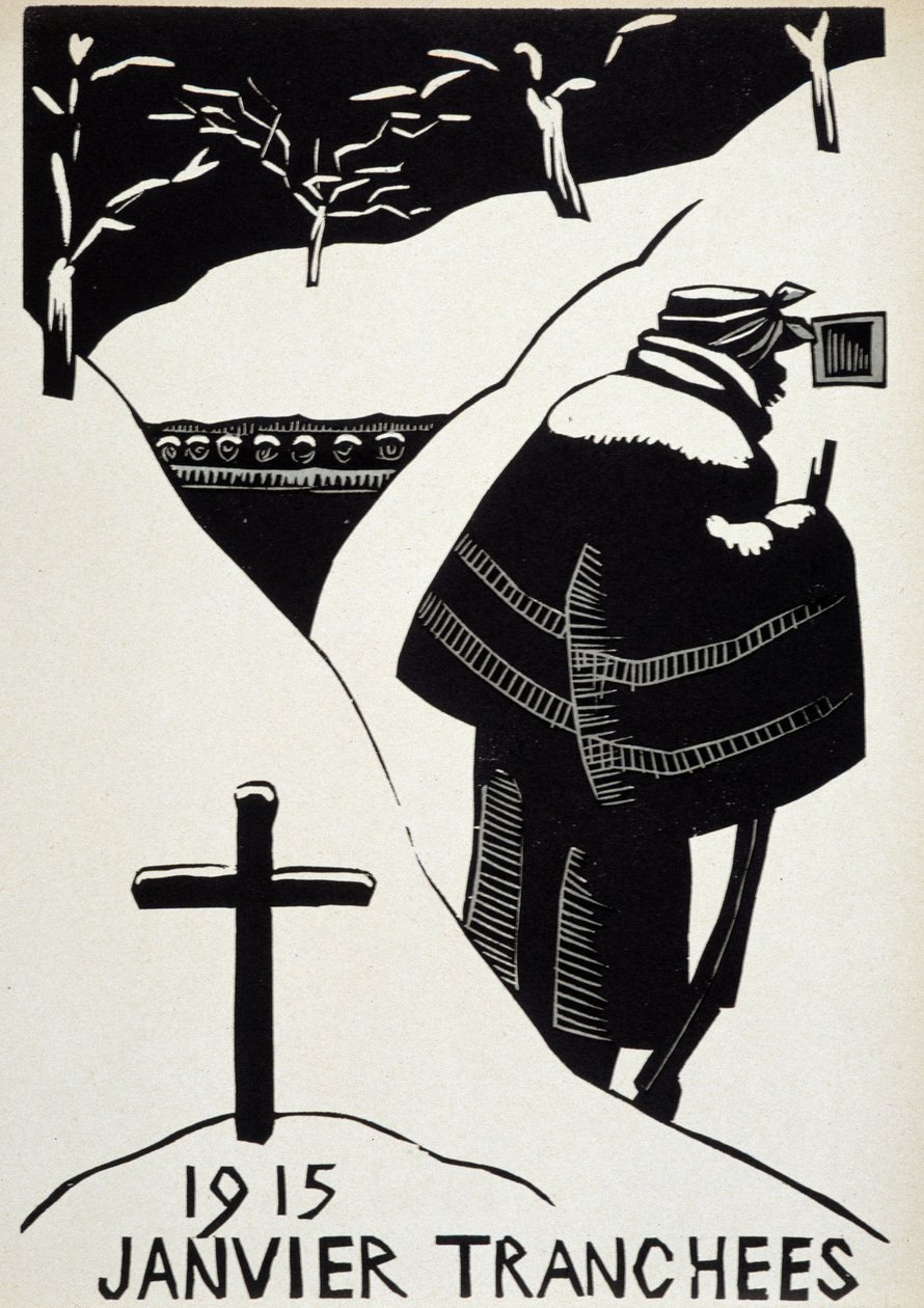 Januari 1915: de loopgraven - in "Calendar of War", ill. door Herman-Paul, Librairie Lutetia, Parijs door Rene George Hermann Paul