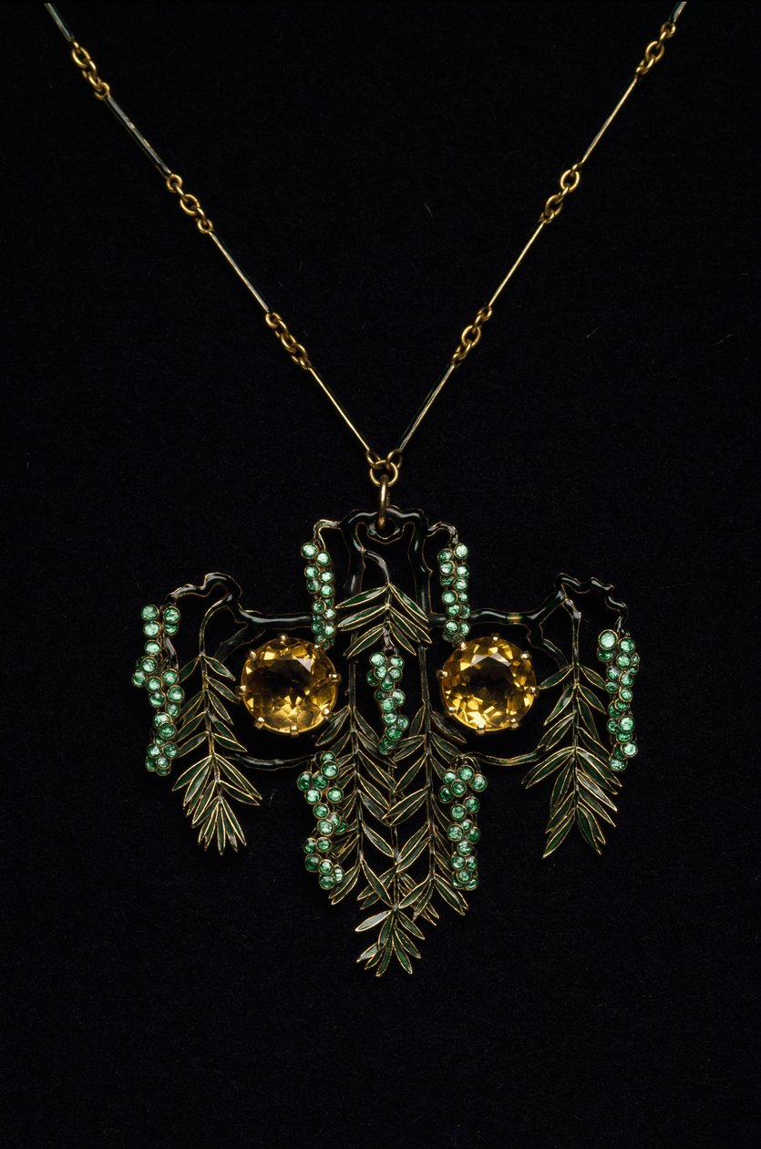 Art Nouveau: halsketting in goud, topaas en email. Atelier René Lalique door Rene Jules Lalique