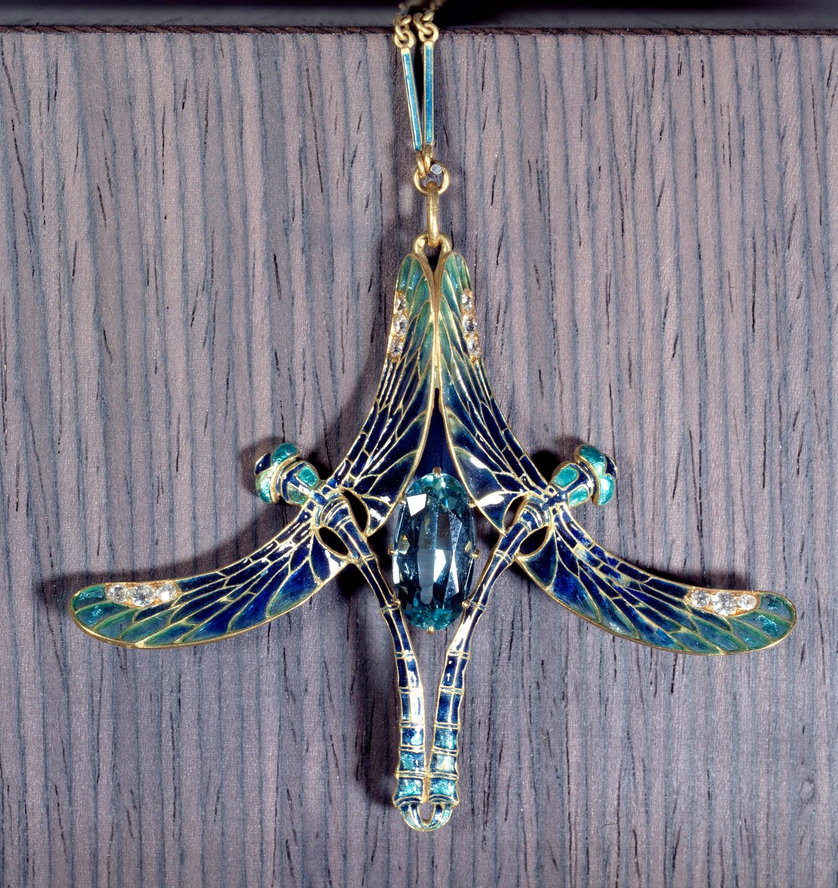 Art Nouveau: hanger Libelle in aquamarijn, goud en email door Rene Jules Lalique