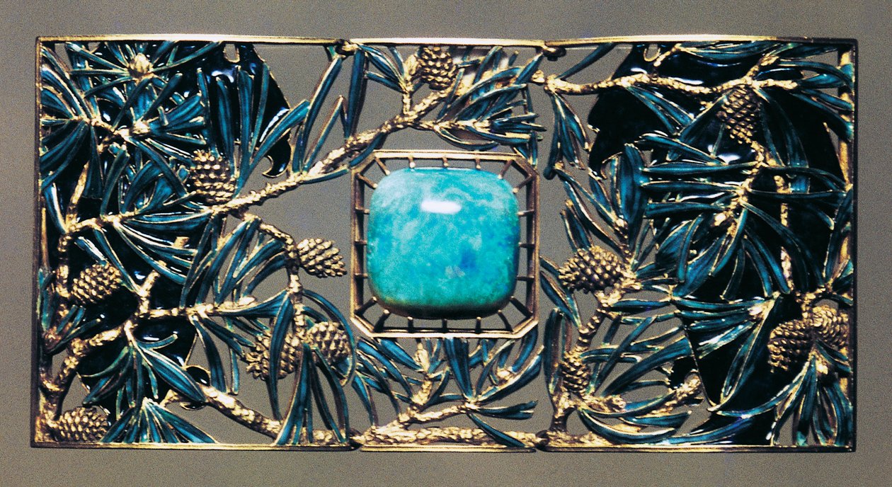 Adelaar tussen de dennen, gouden, opaal en geëmailleerde hanger door Rene Jules Lalique