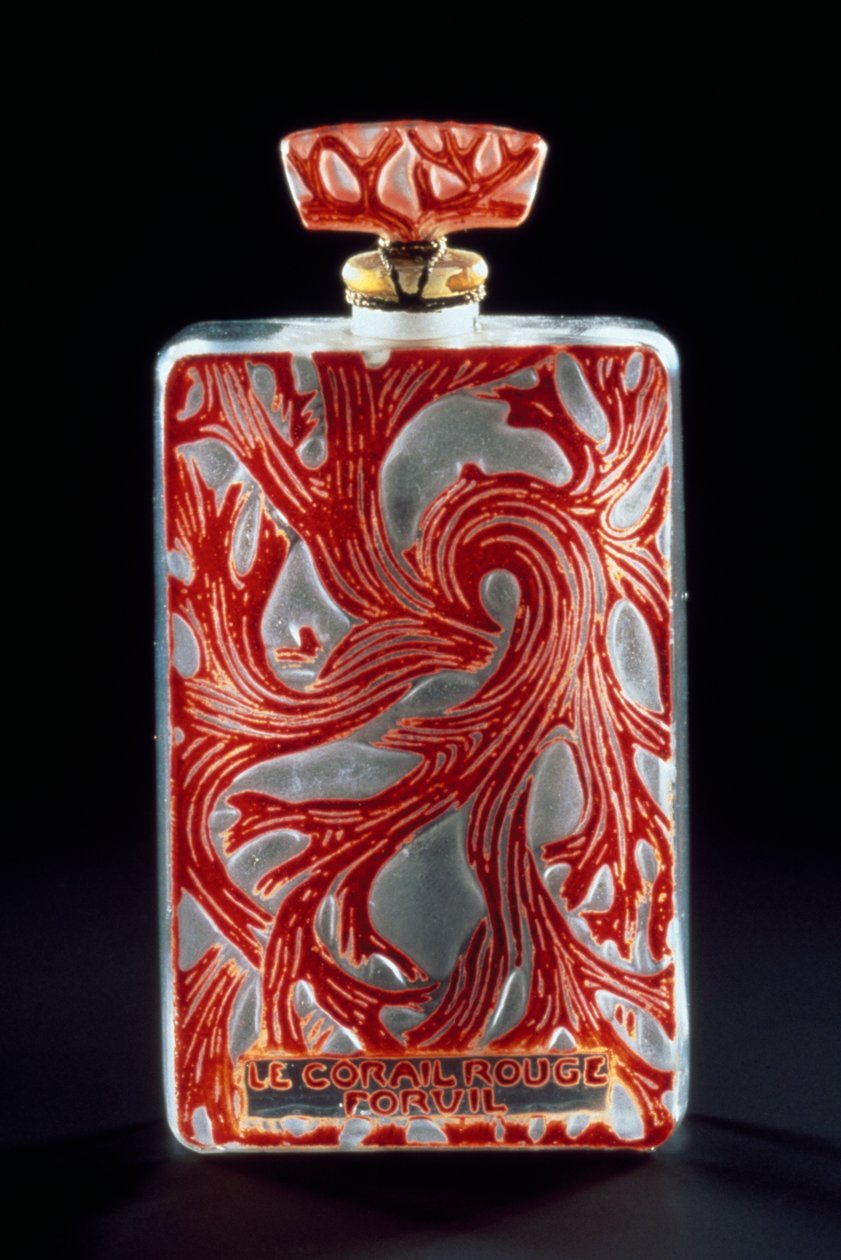 Glazen flacon voor het parfum Rood Koraal (Le Corail Rouge) door Forvil door Rene Jules Lalique