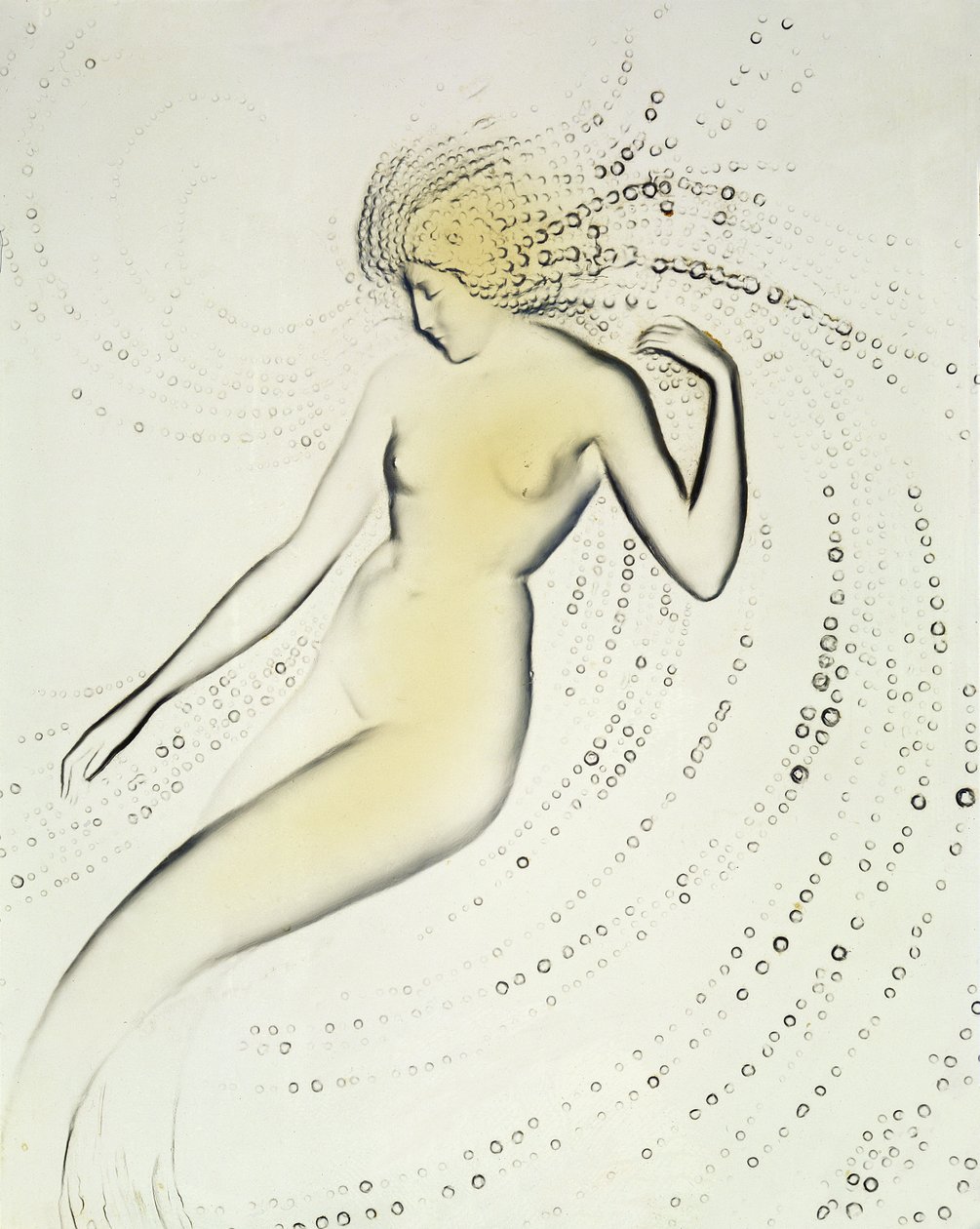 Trepied Sirene, opalescente schaal met een detail van een waternimf door Lalique door Rene Jules Lalique